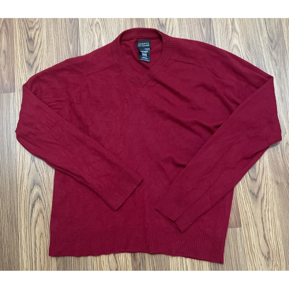 Cashmere Sweater Mens Medium V-Neck Luxury Lightweight Pullover Red